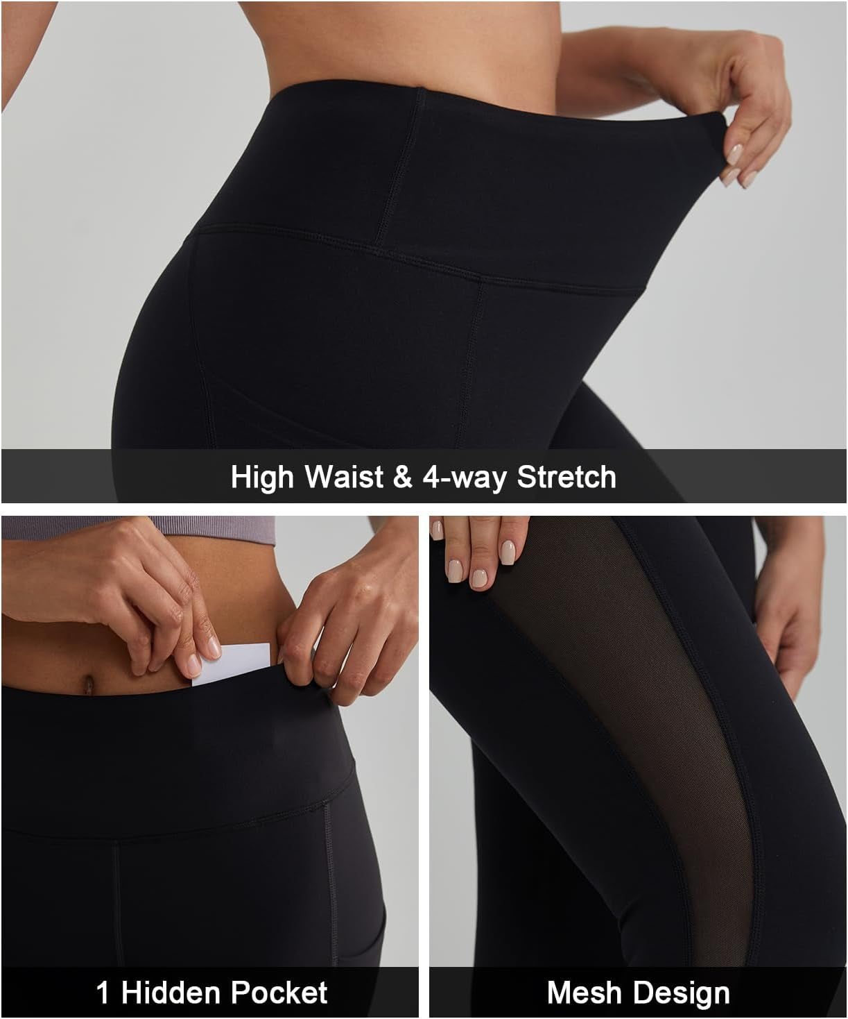 Women'S Mesh Yoga Leggings with Side Pockets Tummy Control Workout Running Capris High Waist Yoga Pants