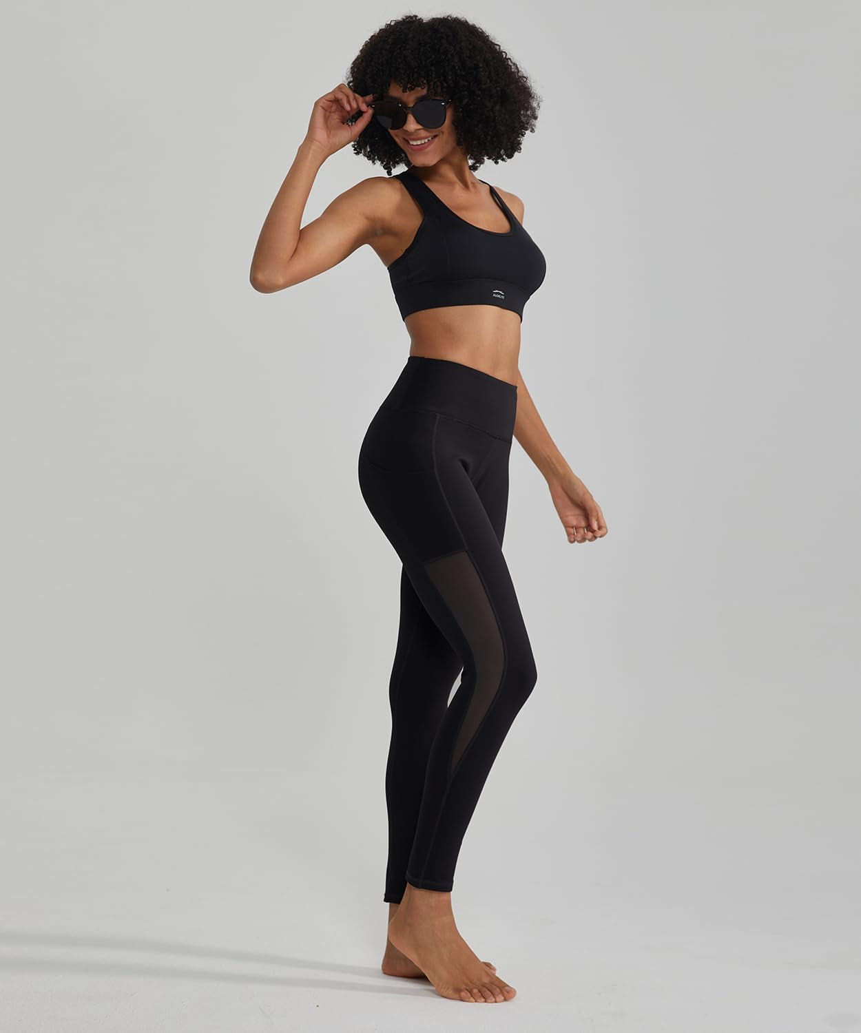 Women'S Mesh Yoga Leggings with Side Pockets Tummy Control Workout Running Capris High Waist Yoga Pants